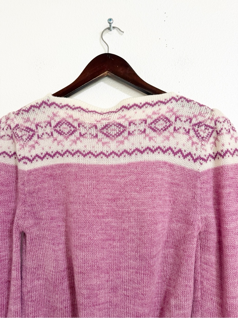 Vintage 80s E.V. ltd Coquette Fair Isle Sweater Pink Sink S - Picture 5 of 7